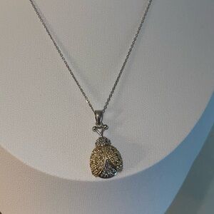 14kt real gold & real diamonds lady bug necklace!! Two tone pendant!! Super cute